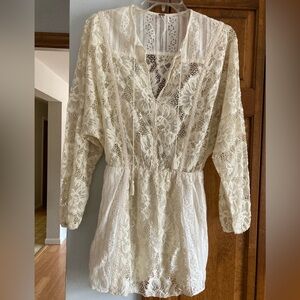 Free People Elegant Lace Dress tie front Cream XS